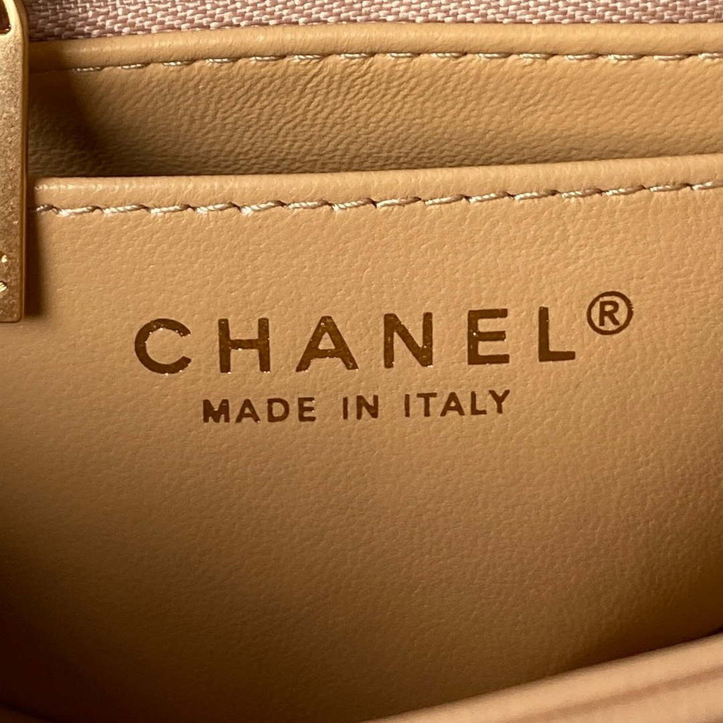Chanel AS4040 Mini Flap Classic Bag 18 Woc Camellia Lambskin Apricot