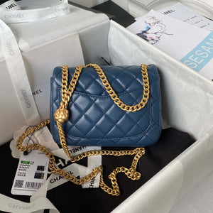 Chanel AS4040 Mini Flap Classic Bag 18 Woc Camellia Lambskin Dark Blue - Default Title - View 2