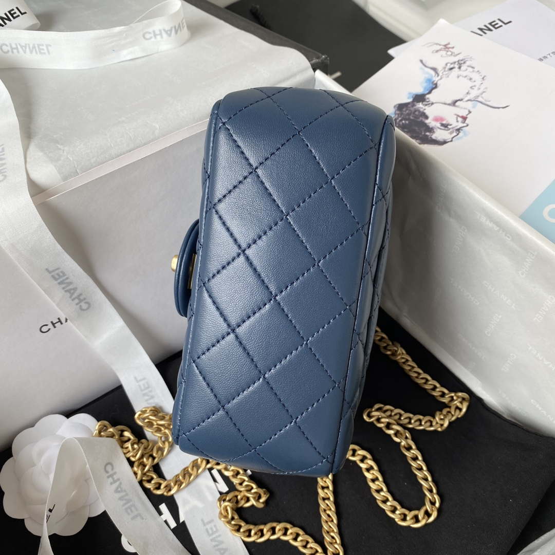 Chanel AS4040 Mini Flap Classic Bag 18 Woc Camellia Lambskin Dark Blue