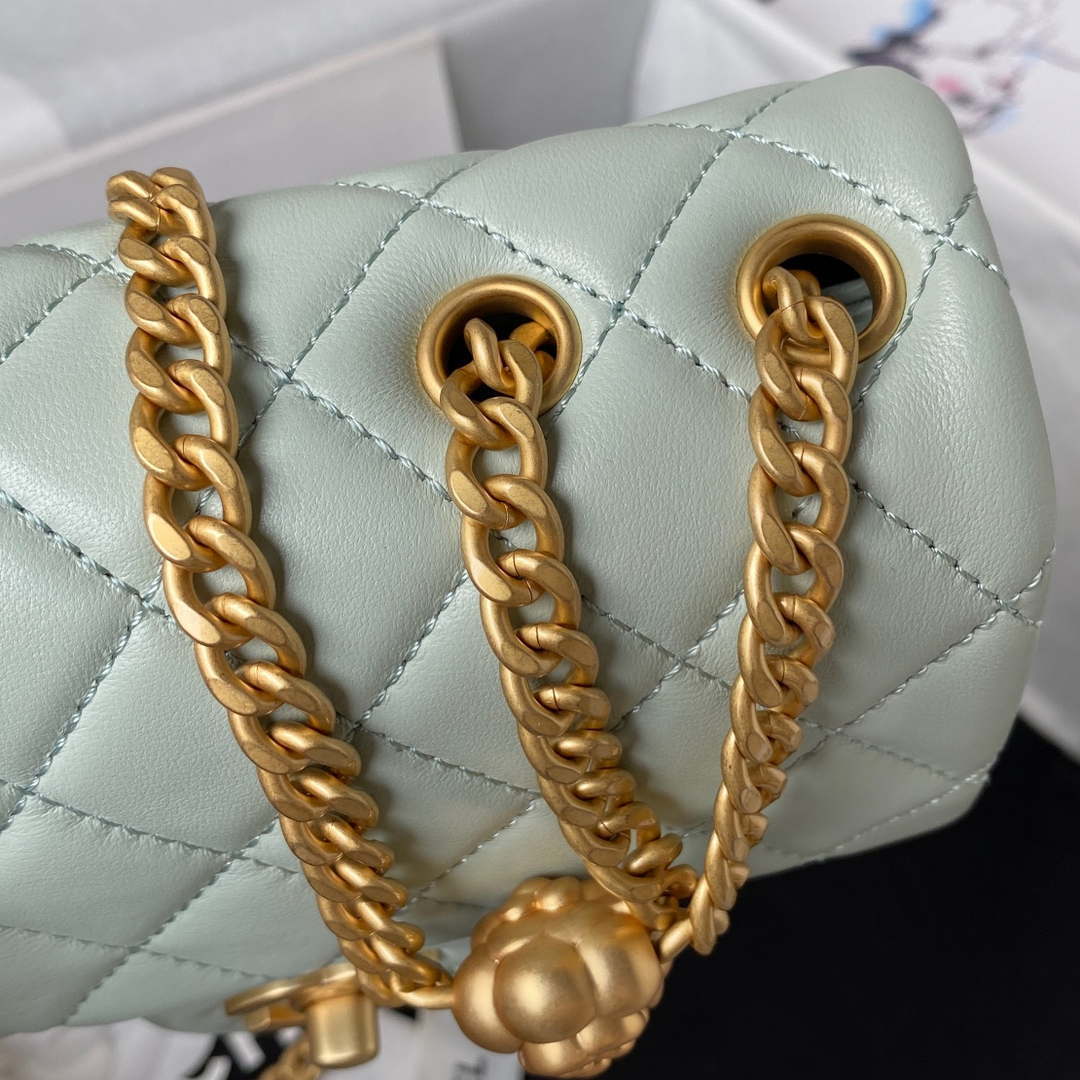 Chanel AS4040 Mini Flap Classic Bag 18 Woc Camellia Lambskin Green Gray - Default Title - View 6