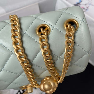 Chanel AS4040 Mini Flap Classic Bag 18 Woc Camellia Lambskin Green Gray - Default Title - View 6