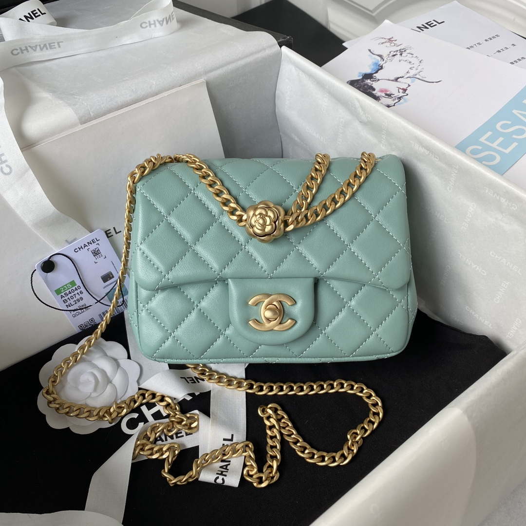 Chanel AS4040 Mini Flap Classic Bag 18 Woc Camellia Lambskin Lake Blue - Default Title - View 1