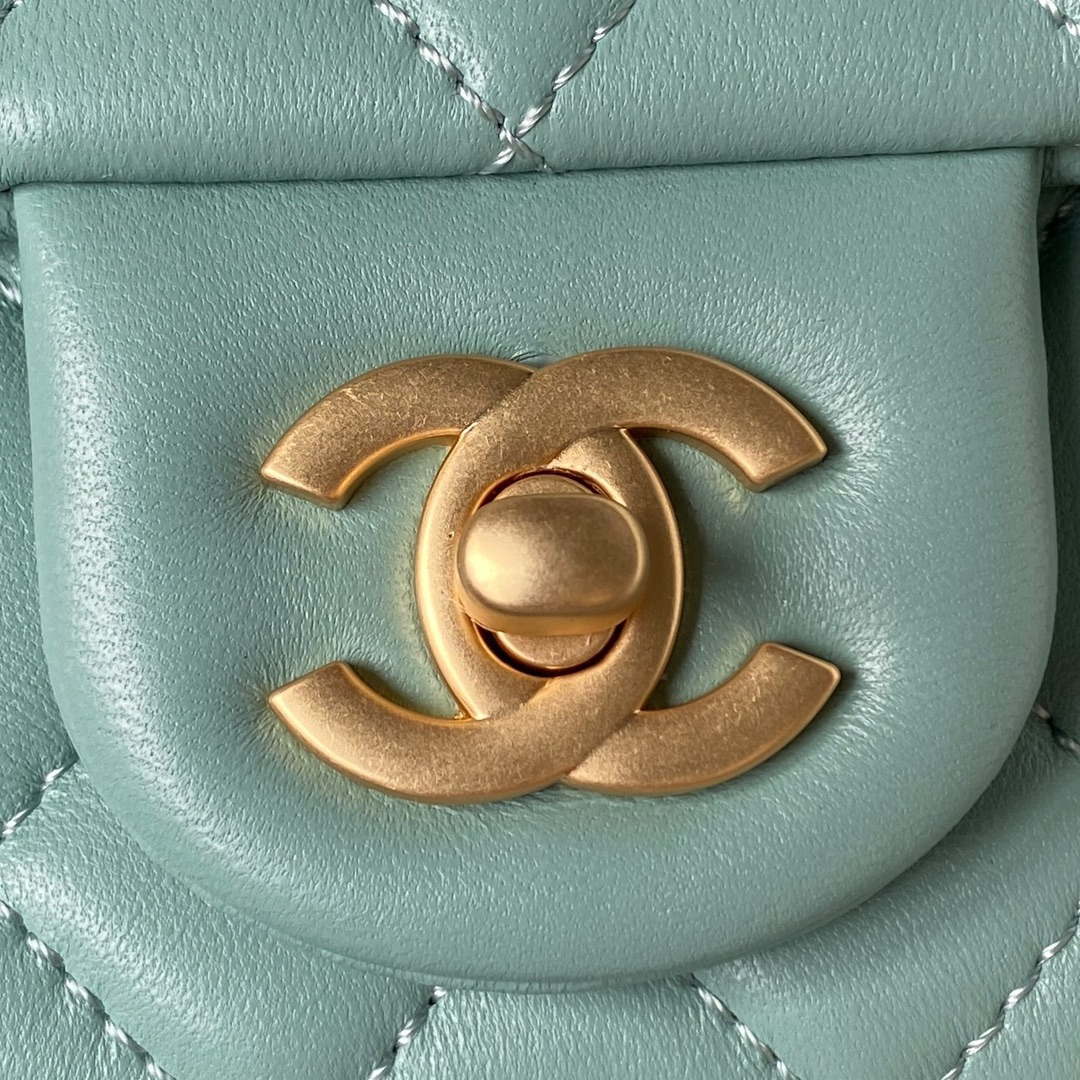 Chanel AS4040 Mini Flap Classic Bag 18 Woc Camellia Lambskin Lake Blue