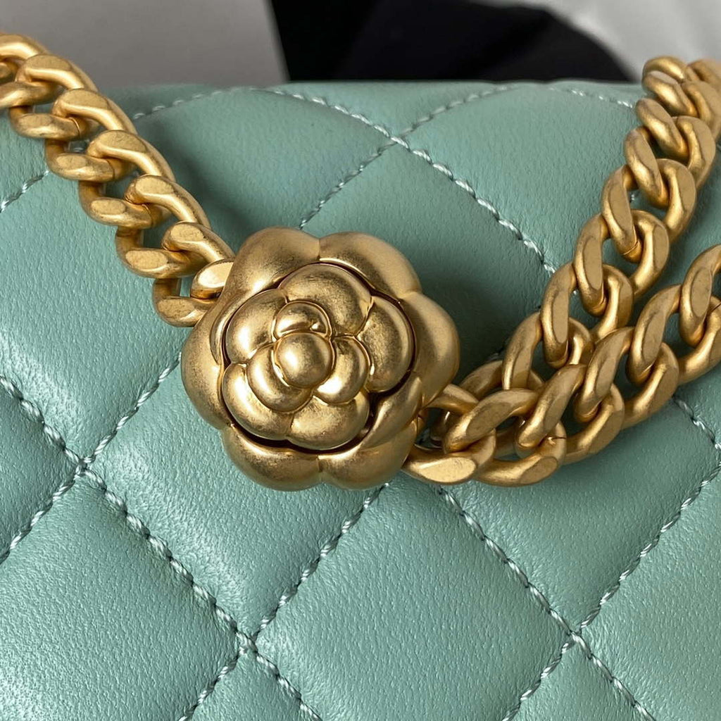 Chanel AS4040 Mini Flap Classic Bag 18 Woc Camellia Lambskin Lake Blue