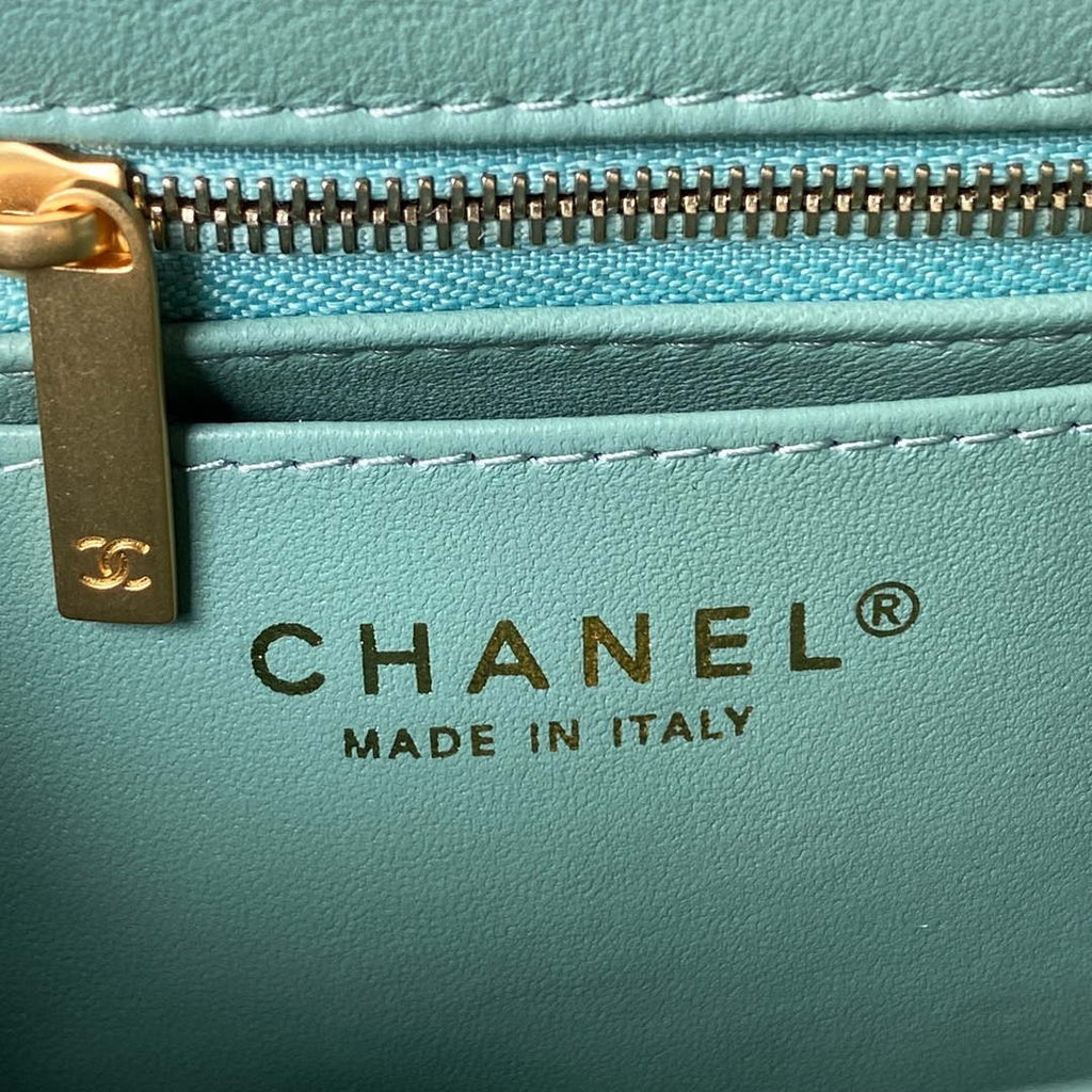 Chanel AS4040 Mini Flap Classic Bag 18 Woc Camellia Lambskin Lake Blue
