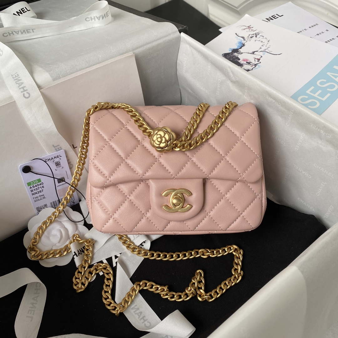 Chanel AS4040 Mini Flap Classic Bag 18 Woc Camellia Lambskin Pink - Default Title - View 1