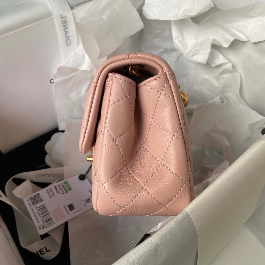 Chanel AS4040 Mini Flap Classic Bag 18 Woc Camellia Lambskin Pink