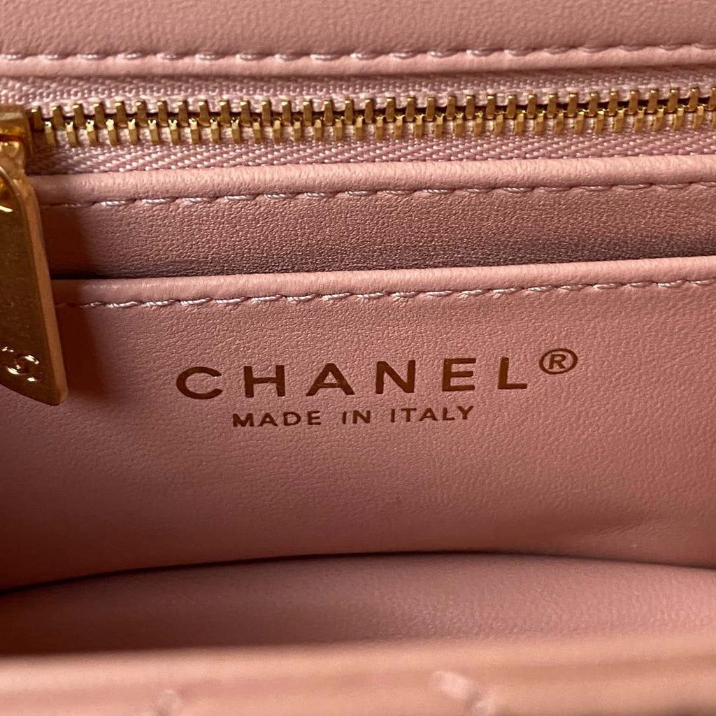 Chanel AS4040 Mini Flap Classic Bag 18 Woc Camellia Lambskin Pink