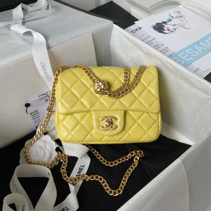 Chanel AS4040 Mini Flap Classic Bag 18 Woc Camellia Lambskin Yellow - Default Title - View 1