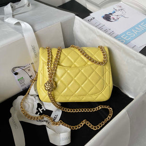 Chanel AS4040 Mini Flap Classic Bag 18 Woc Camellia Lambskin Yellow - Default Title - View 2