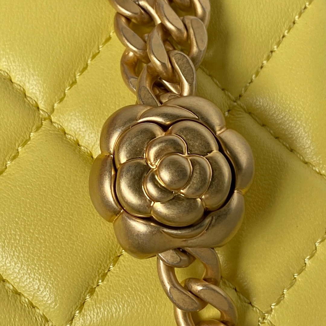 Chanel AS4040 Mini Flap Classic Bag 18 Woc Camellia Lambskin Yellow - Default Title - View 8