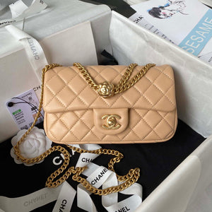 Chanel AS4041 Flap Classic Bag CF Camellia Lambskin Apricot Gold - Default Title - View 1