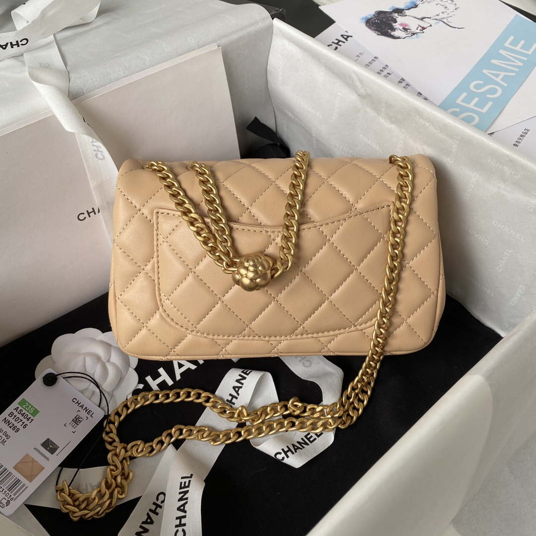 Chanel AS4041 Flap Classic Bag CF Camellia Lambskin Apricot Gold - Default Title - View 2