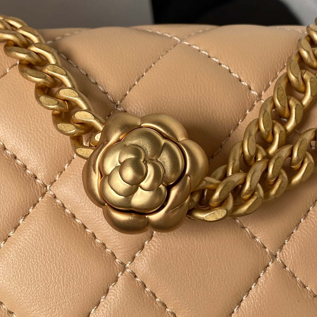 Chanel AS4041 Flap Classic Bag CF Camellia Lambskin Apricot Gold - Default Title - View 5