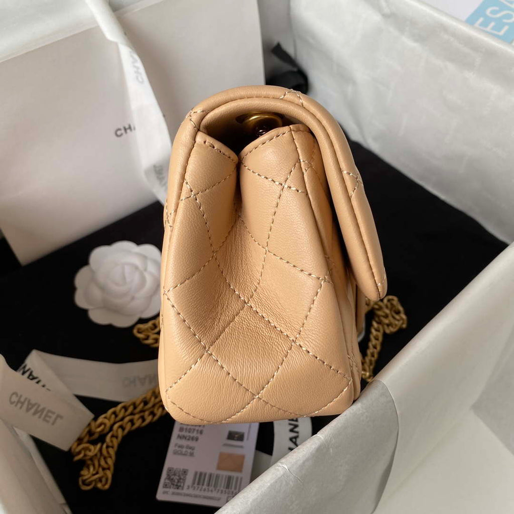 Chanel AS4041 Flap Classic Bag CF Camellia Lambskin Apricot Gold