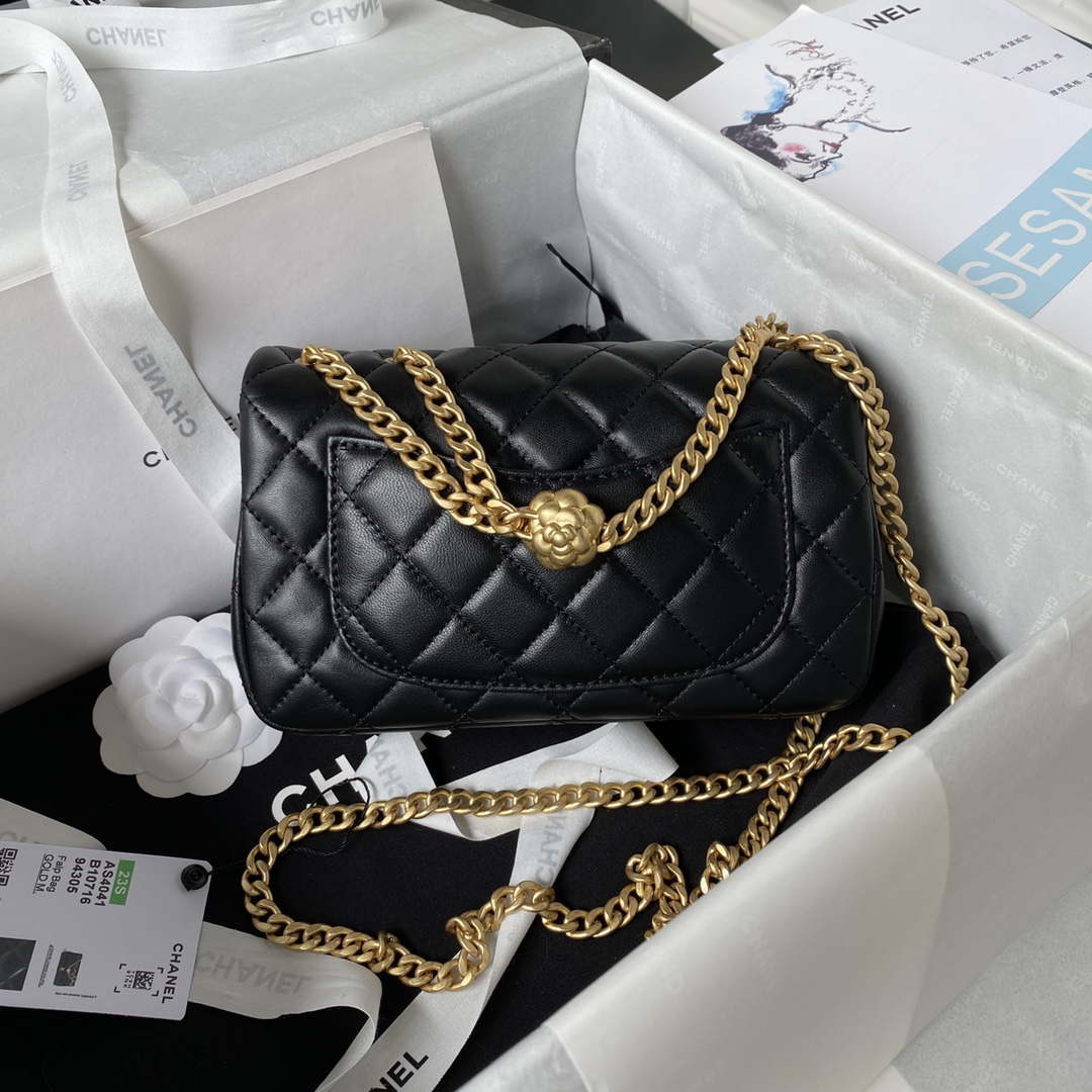 Chanel AS4041 Flap Classic Bag CF Camellia Lambskin Black Gold - Default Title - View 2