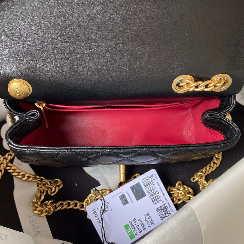 Chanel AS4041 Flap Classic Bag CF Camellia Lambskin Black Gold