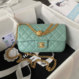 Chanel AS4041 Flap Classic Bag CF Camellia Lambskin Lake Blue Gold - Default Title - View 1