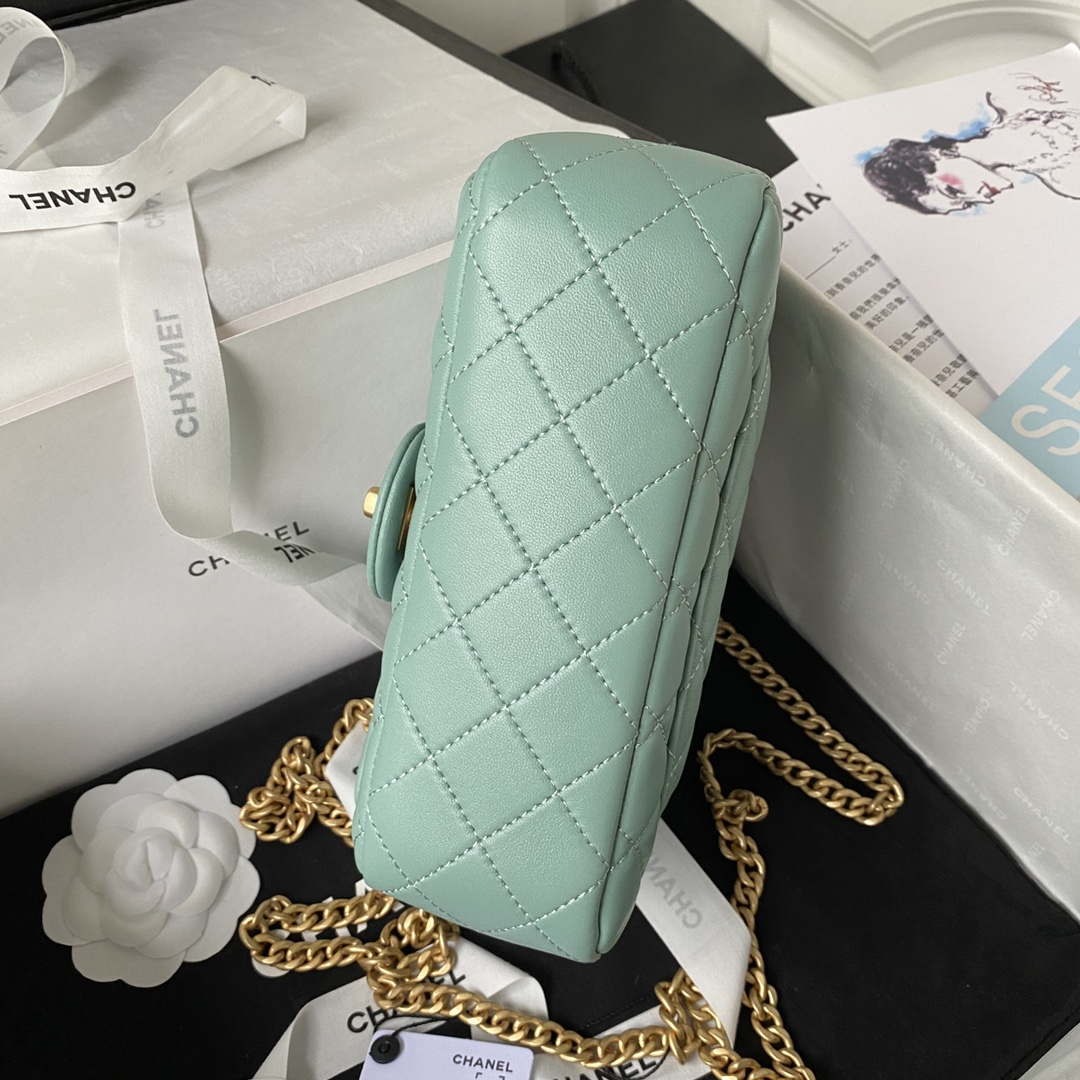 Chanel AS4041 Flap Classic Bag CF Camellia Lambskin Lake Blue Gold