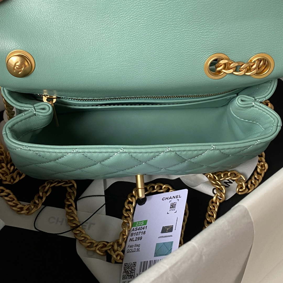 Chanel AS4041 Flap Classic Bag CF Camellia Lambskin Lake Blue Gold