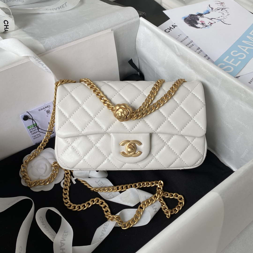 Chanel AS4041 Flap Classic Bag CF Camellia Lambskin White Gold - Default Title - View 1