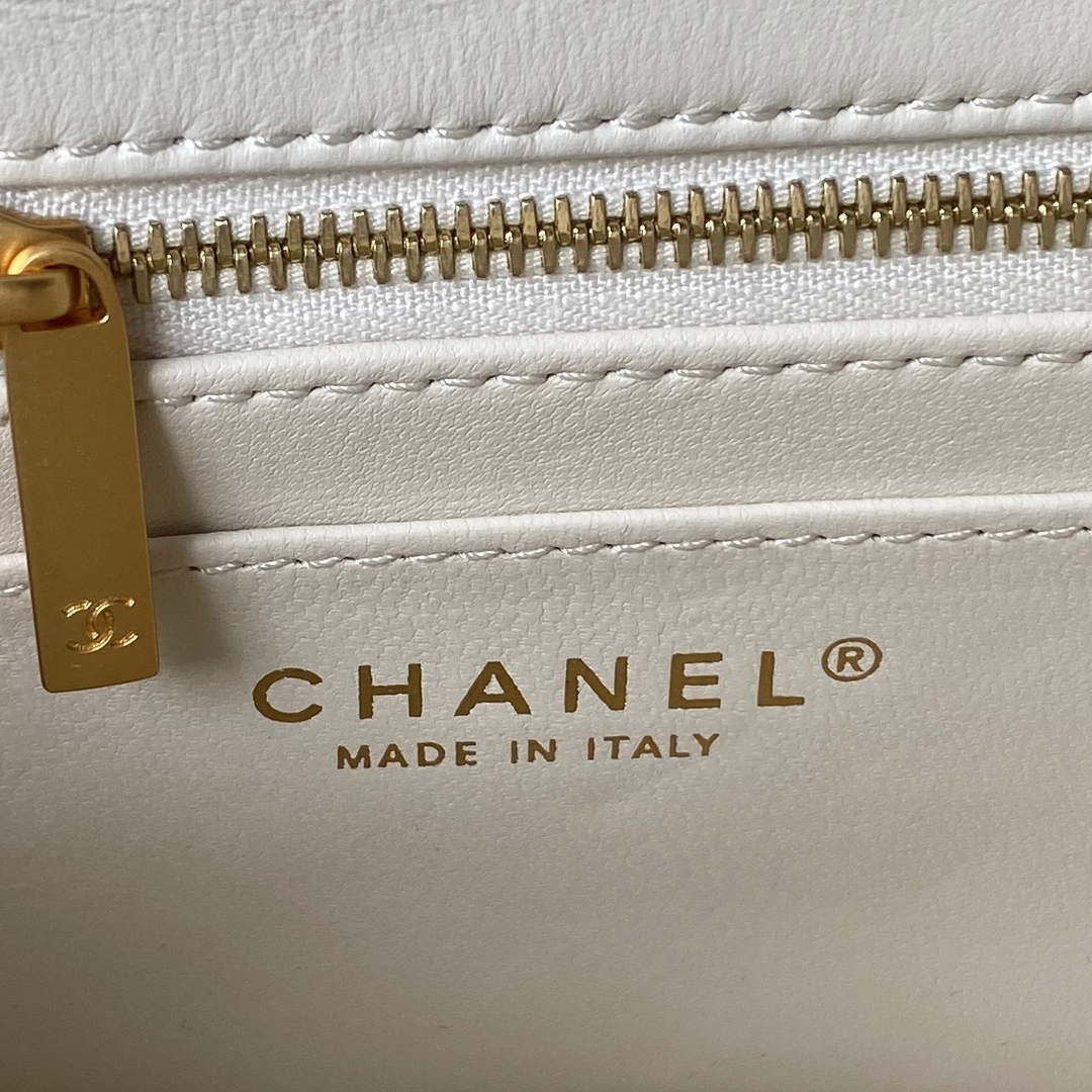 Chanel AS4041 Flap Classic Bag CF Camellia Lambskin White Gold