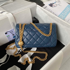 Chanel AS4041 Flap Classic Bag CF Camellia Lambskin Navy Blue Gold - Default Title - View 2