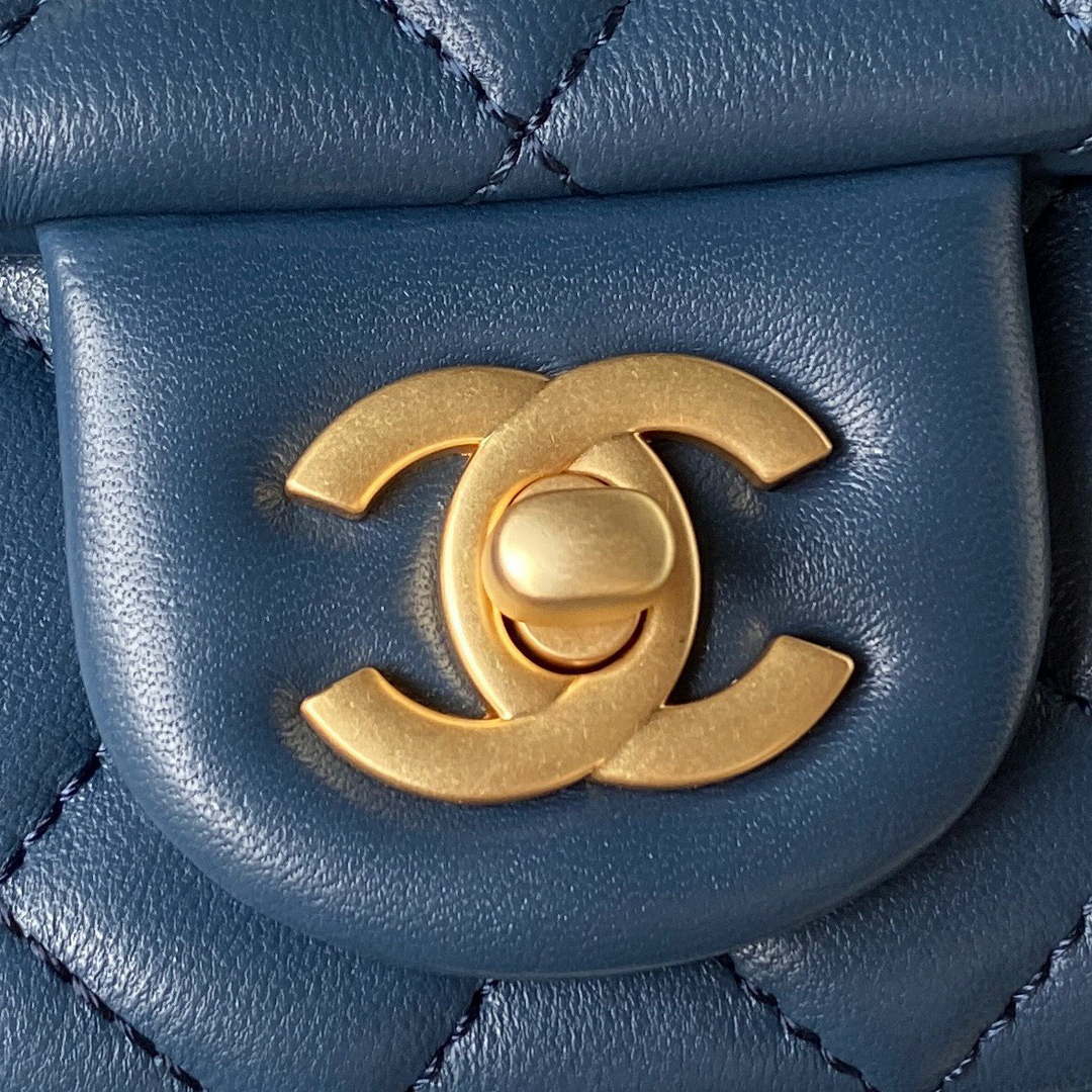 Chanel AS4041 Flap Classic Bag CF Camellia Lambskin Navy Blue Gold - Default Title - View 3