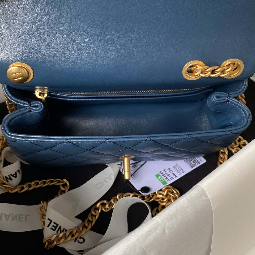 Chanel AS4041 Flap Classic Bag CF Camellia Lambskin Navy Blue Gold - Default Title - View 7