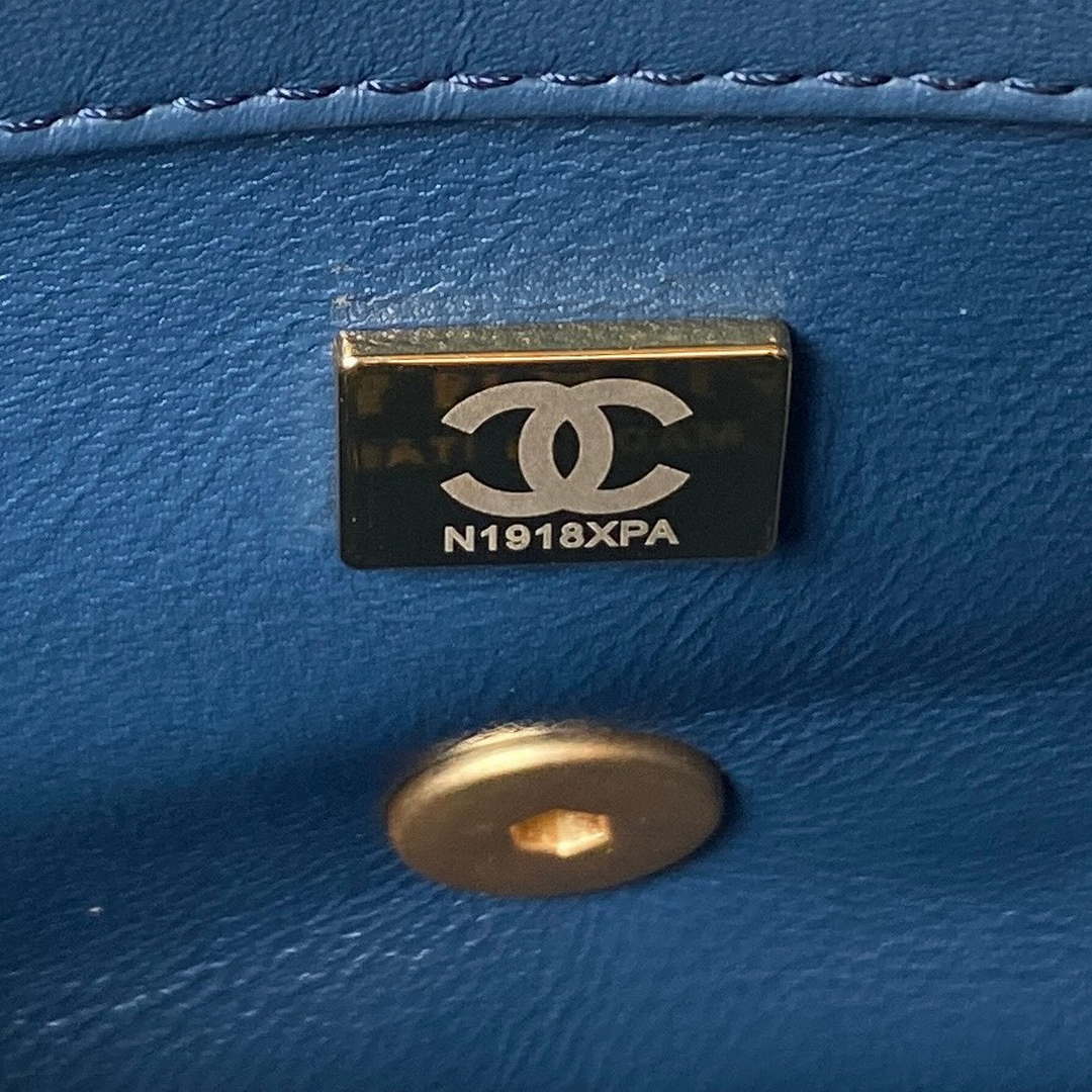 Chanel AS4041 Flap Classic Bag CF Camellia Lambskin Navy Blue Gold