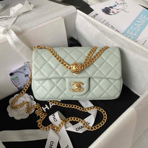 Chanel AS4041 Flap Classic Bag CF Camellia Lambskin Green Gray Gold - Default Title - View 1