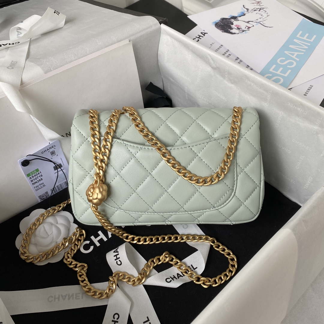 Chanel AS4041 Flap Classic Bag CF Camellia Lambskin Green Gray Gold - Default Title - View 2