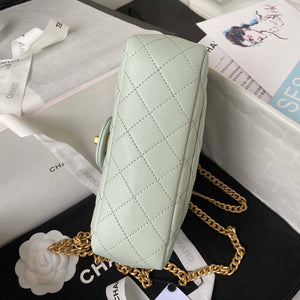 Chanel AS4041 Flap Classic Bag CF Camellia Lambskin Green Gray Gold - Default Title - View 5