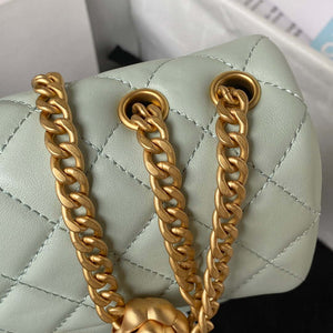Chanel AS4041 Flap Classic Bag CF Camellia Lambskin Green Gray Gold - Default Title - View 9