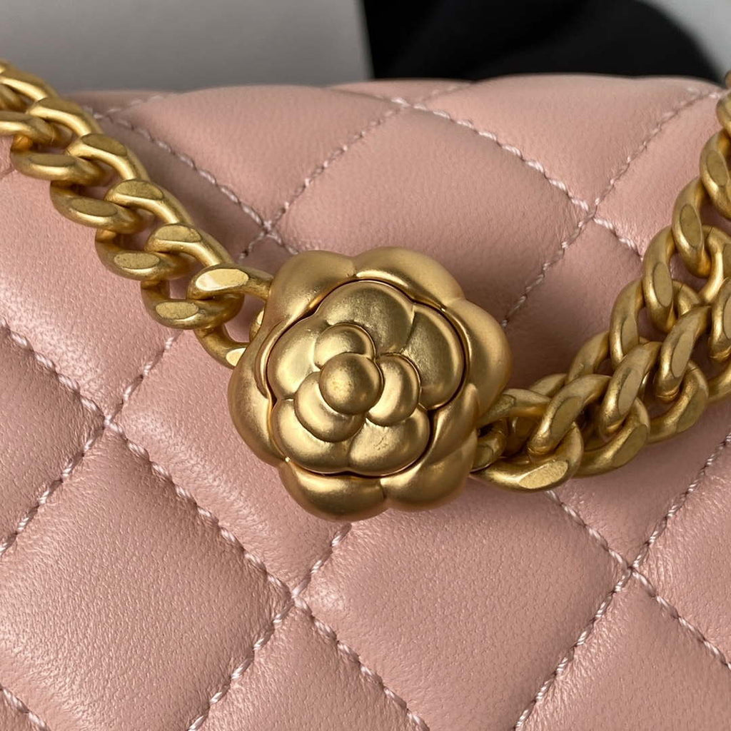 Chanel AS4041 Flap Classic Bag CF Camellia Lambskin Pink Gold