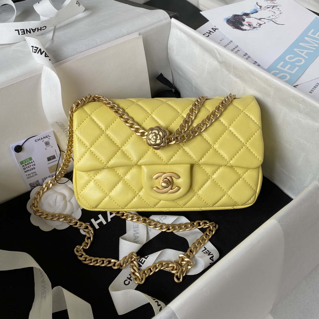 Chanel AS4041 Flap Classic Bag CF Camellia Lambskin Yellow Gold - Default Title - View 1