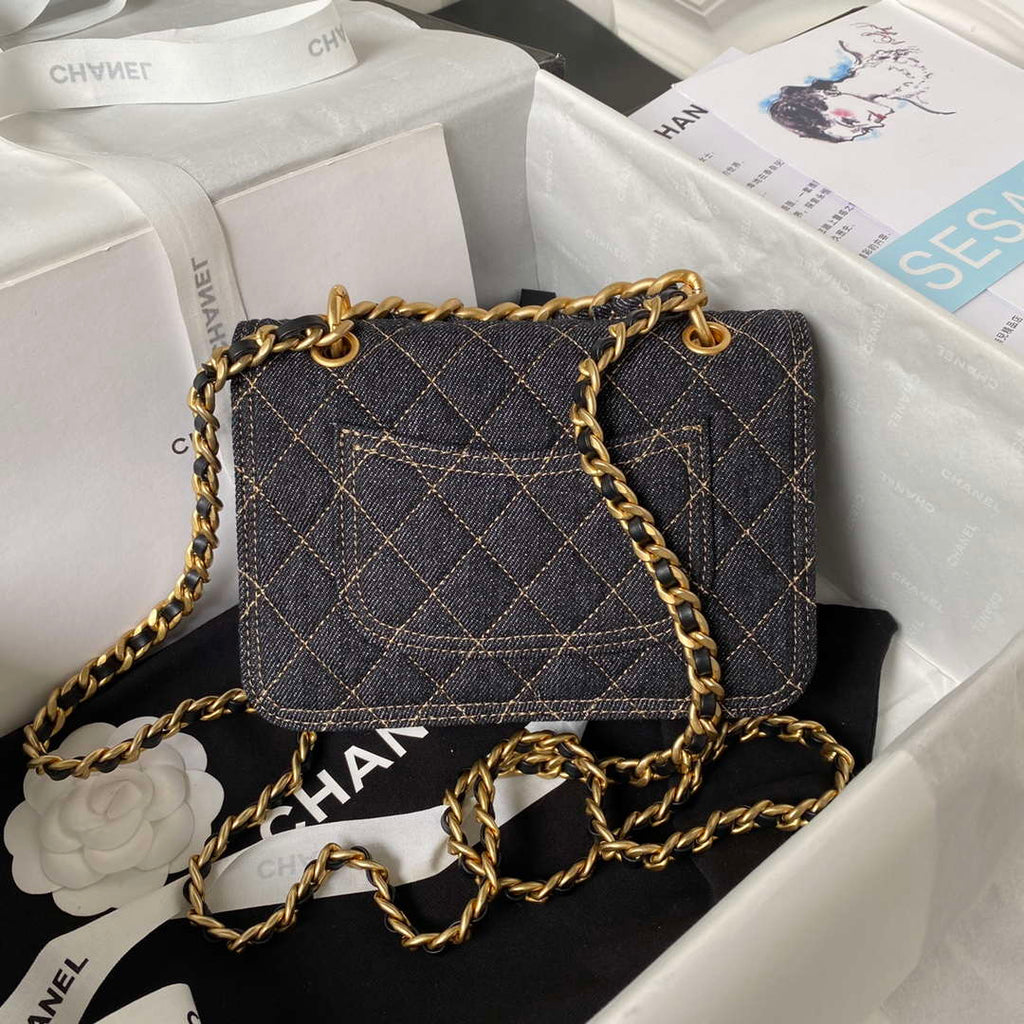 Chanel AS4051 Flap Bag Denim canvas Gold Metal Black