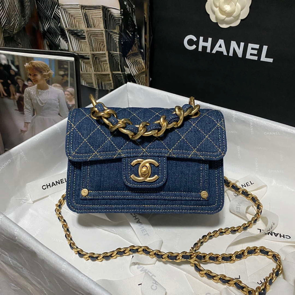 Chanel AS4051 Flap Bag Denim canvas Gold Metal Blue
