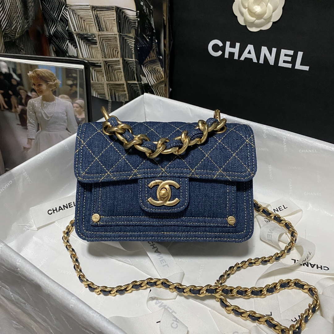 Chanel AS4051 Flap Bag Denim canvas Gold Metal Blue - Default Title - View 1