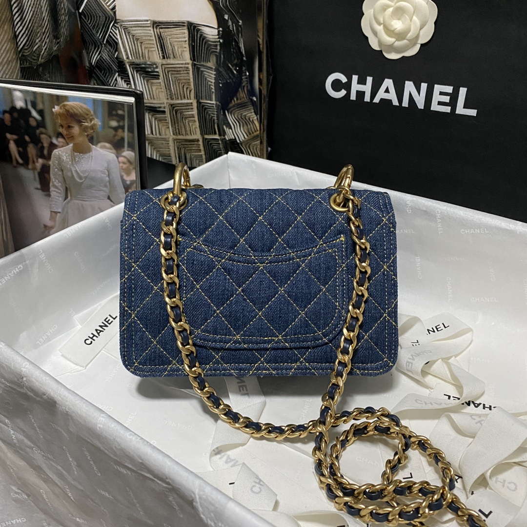 Chanel AS4051 Flap Bag Denim canvas Gold Metal Blue