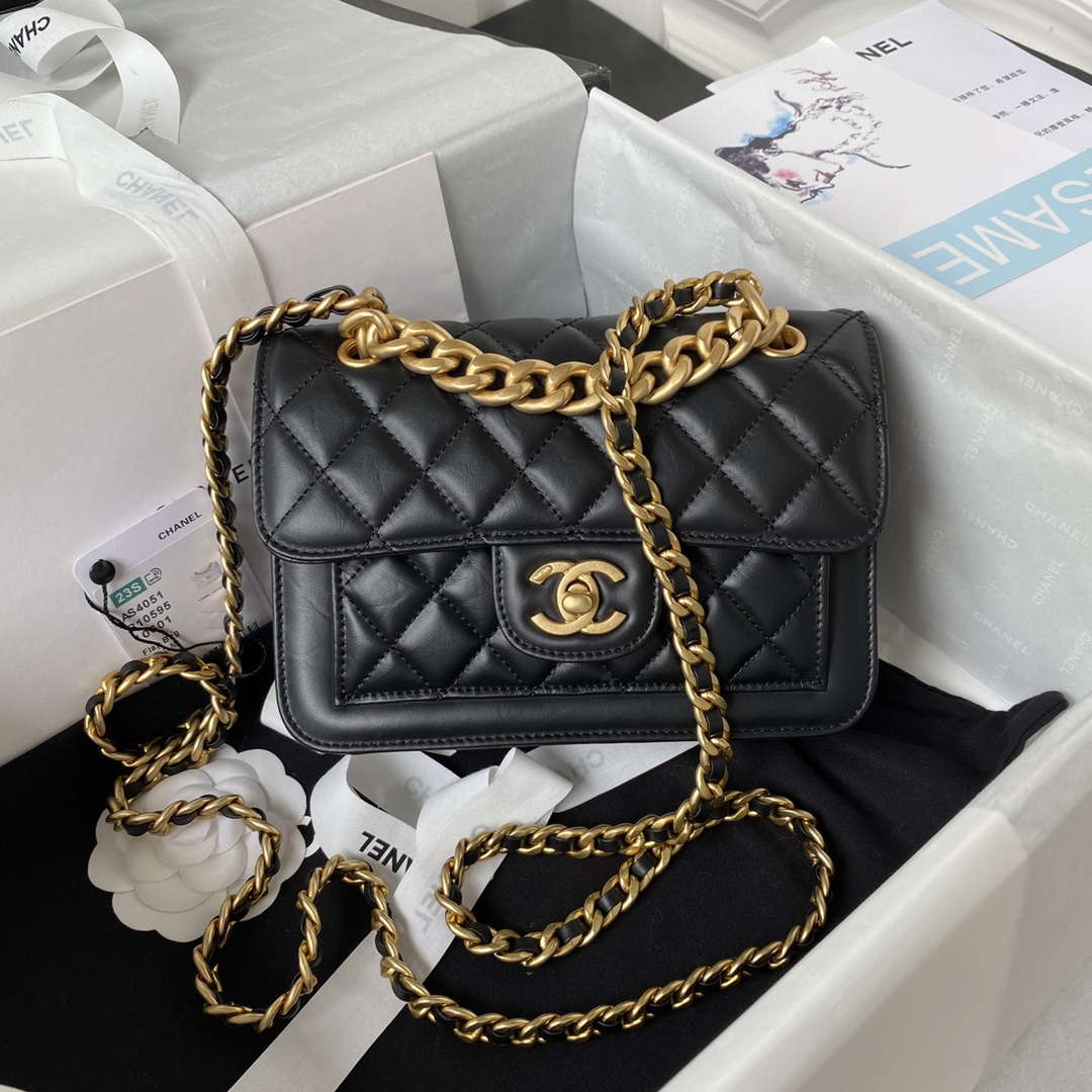 Chanel AS4051 Flap Bag Lambskin Gold Metal Black - Default Title - View 1