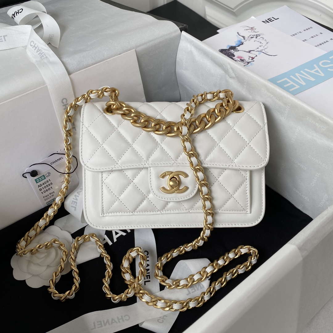 Chanel AS4051 Flap Bag Lambskin Gold Metal White - Default Title - View 1