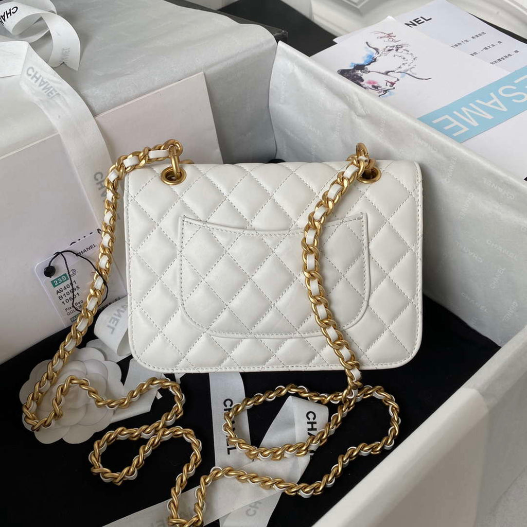 Chanel AS4051 Flap Bag Lambskin Gold Metal White