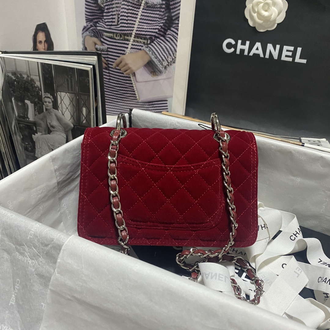 Chanel AS4051 Flap Bag Velvet Silver Metal Wine Red - Default Title - View 2