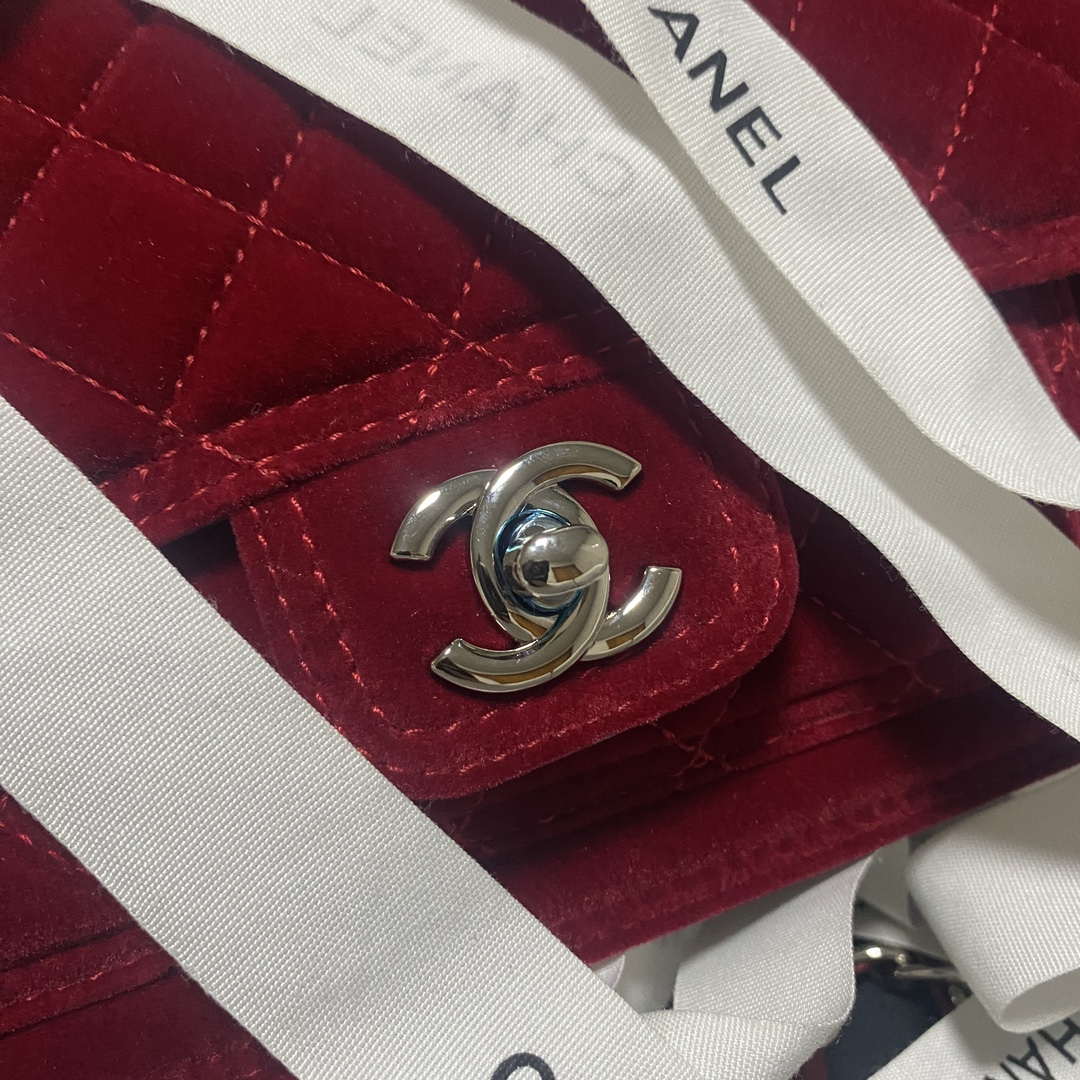 Chanel AS4051 Flap Bag Velvet Silver Metal Wine Red - Default Title - View 4