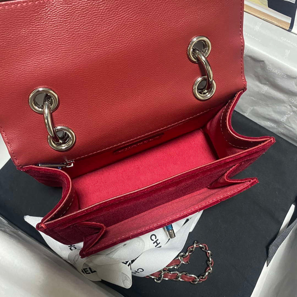 Chanel AS4051 Flap Bag Velvet Silver Metal Wine Red