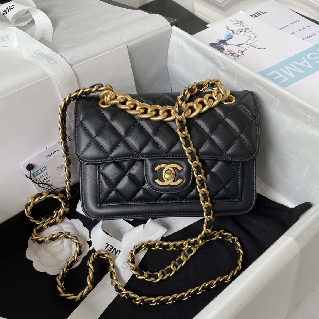 Chanel AS4051 Small Flap Classic Bag CF Lambskin Black Gold - Default Title - View 1