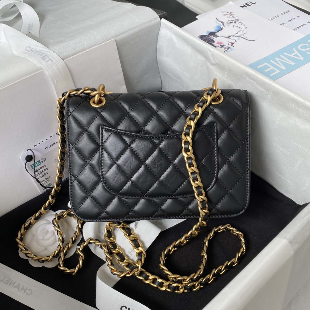 Chanel AS4051 Small Flap Classic Bag CF Lambskin Black Gold - Default Title - View 2