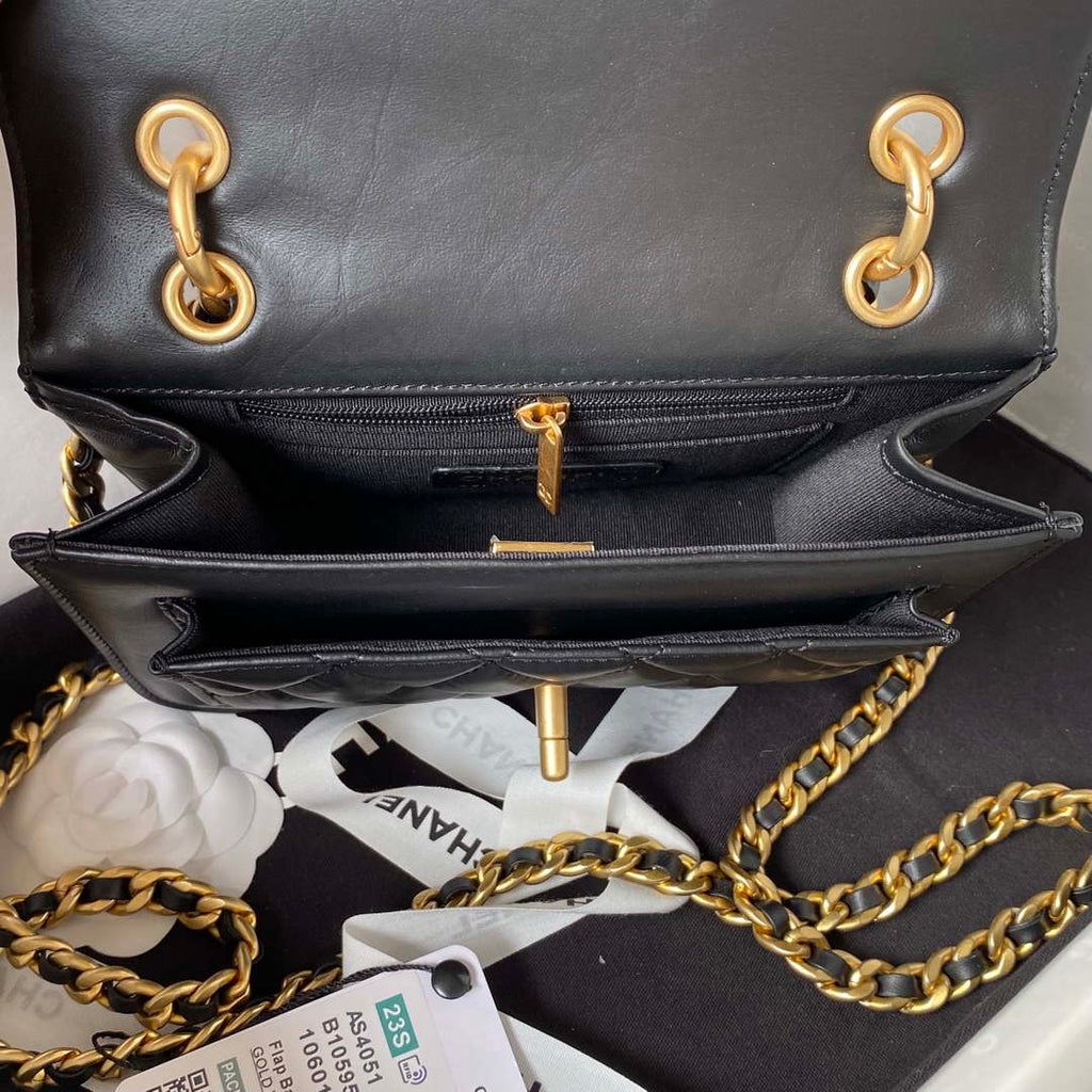 Chanel AS4051 Small Flap Classic Bag CF Lambskin Black Gold