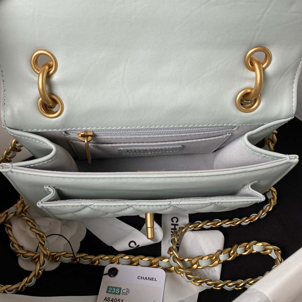 Chanel AS4051 Small Flap Classic Bag CF Lambskin Light Blue Gold